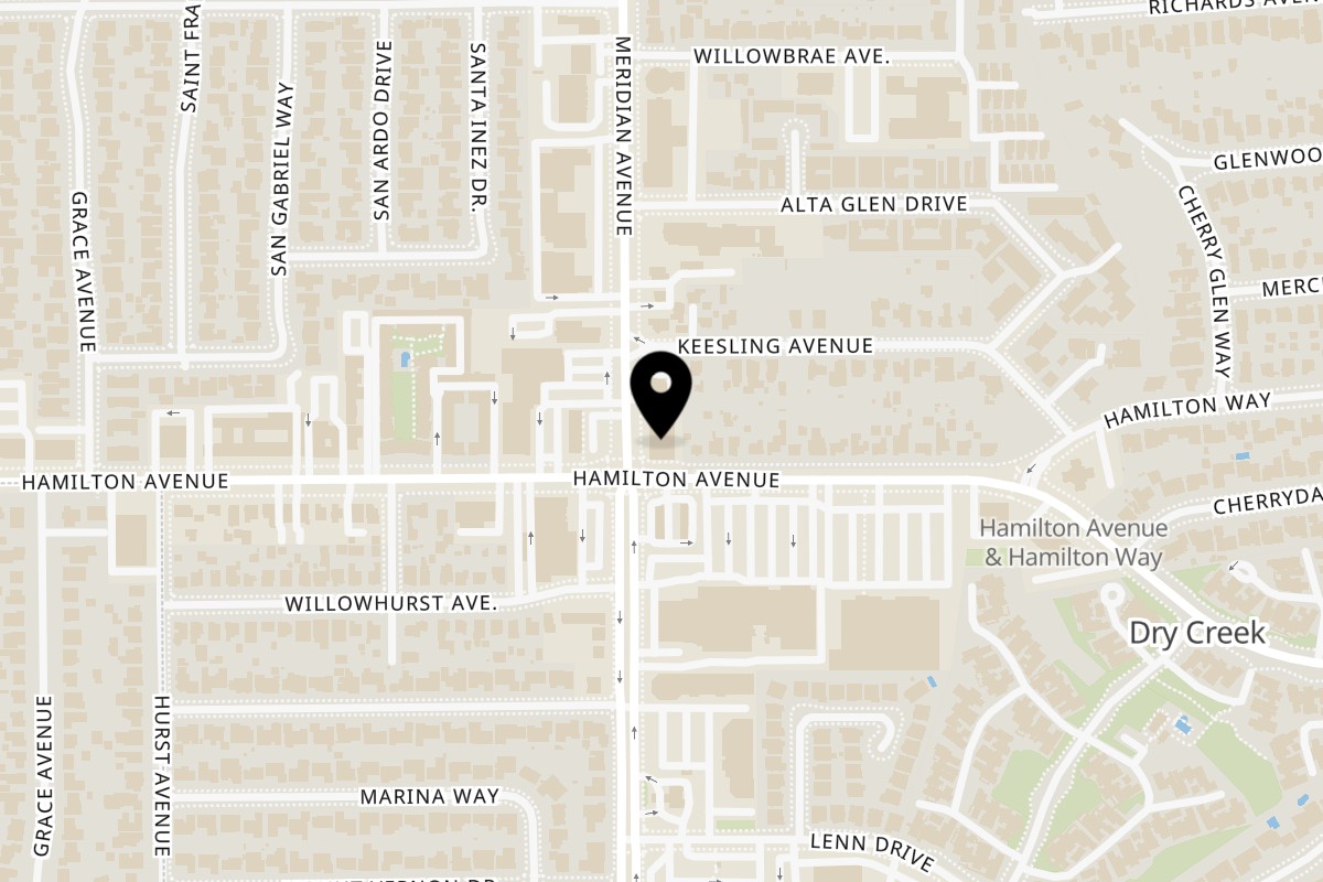 Map showing the location of Manley Donuts - DUPE on 1592 Meridian Ave in San Jose